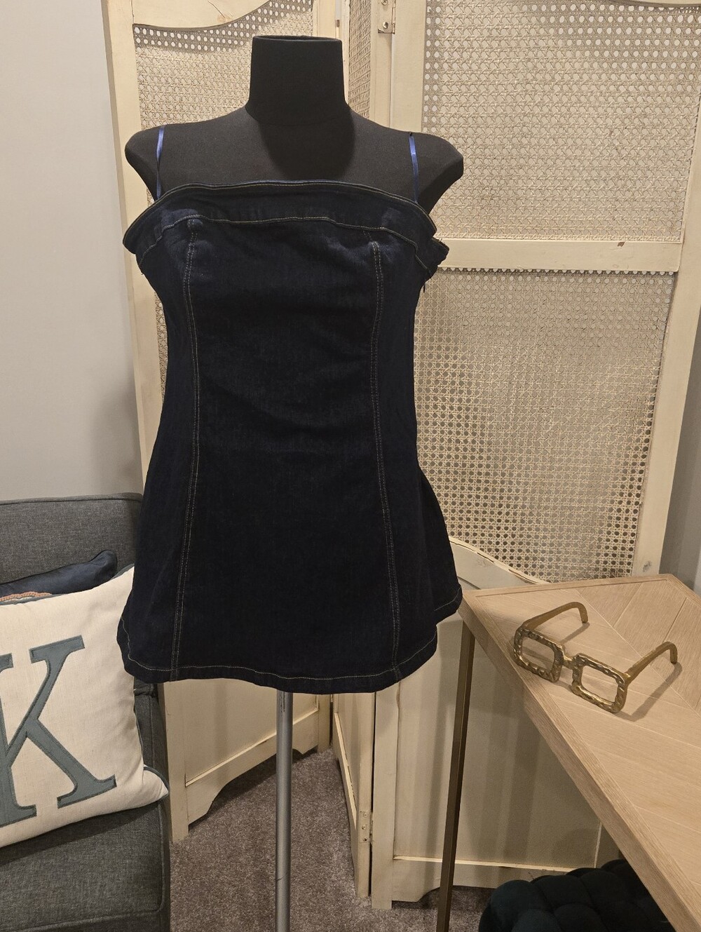 Dark Indigo Denim Strapless Jean Top - Women